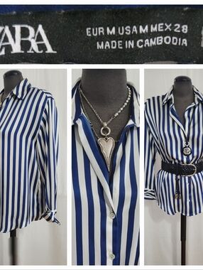 Zara Navy & White Stripe Button-Down Shirt